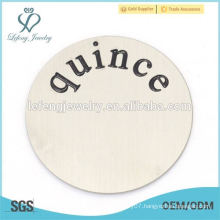 Top sale stainless steel quince letter silver round floating plates jewelry